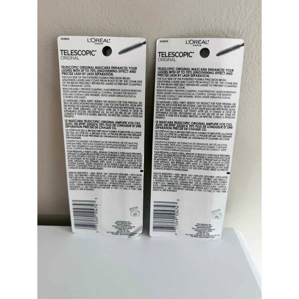L'Oreal Telescopic Mascara 2pk Women 8ml Blackest Black 910 Lengthening NWT